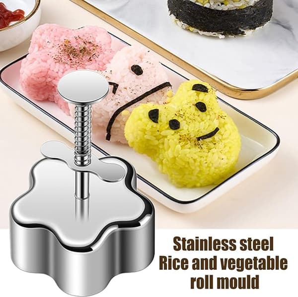 Onigiri Maker Rostfritt Stål Non-Stick Återanvändbar Blomformad Risbollsform för Barnlunch Bento Sushi, Silver 10.5 x 7.2 x 3.5 cm