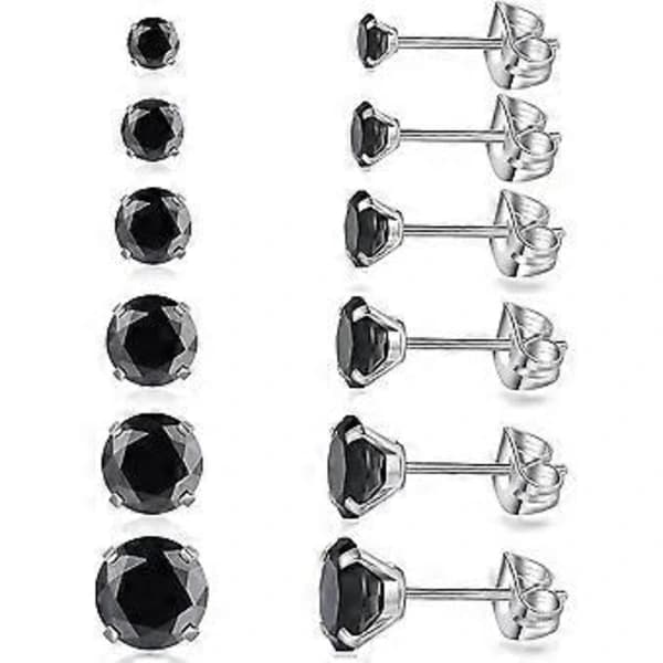/EA/ 6 par sæt stiftøreringe, allergivenlige cubic zirconia stiftøreringe 316L rustfrit stål CZ 3-8mm