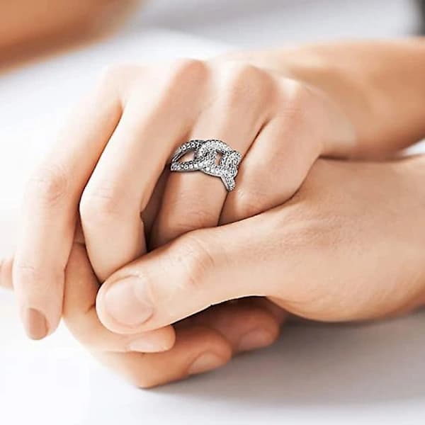 /EA/925 Sterling Sølvring for kvinner, solid sølv romantisk sammenkoblet form