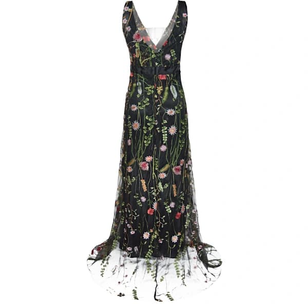 /EA/Broderad maxikjole damer sexy dyp V-hals blomstret Boho Backle