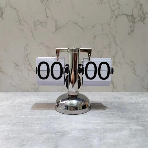Retro Flip Clock Quartz Bordsklocka med Metallram för Hemmakontor Vit Silver