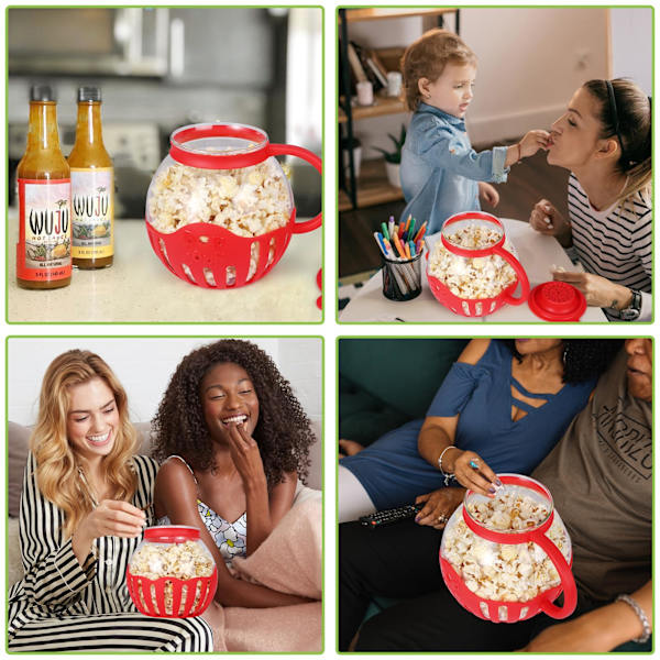 Popcornpoppare i Glas för Mikrovågsugn, 2,25 Quart Original Popcornburk med Silikonlock, BPA-fri, Tål Maskindisk red