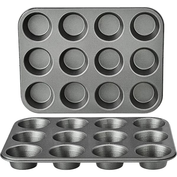 /EA/Non-stick Rund Muffinplåt i Kolstål, 2-pack, Grå-max