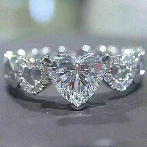 Kvinnor 925 Silver Fylld Ring Hjärta Cubic Zircon Engagement Smycken Gif10