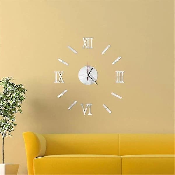 3D Digital Väggklocka Romerska Siffror Design Stor Rund Väggklocka DIY Självhäftande Vardagsrum Klockor Dekaler