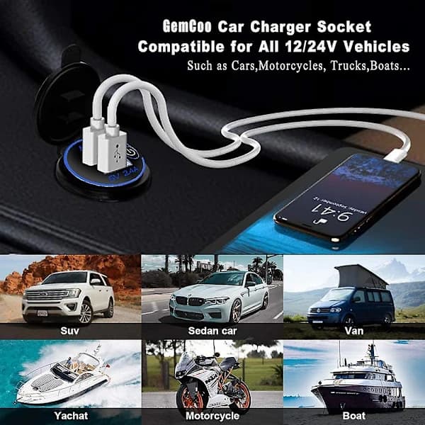 /EA/Dobbel 4.8a USB-billaderuttak Vanntett Power Car Power Charger Socket