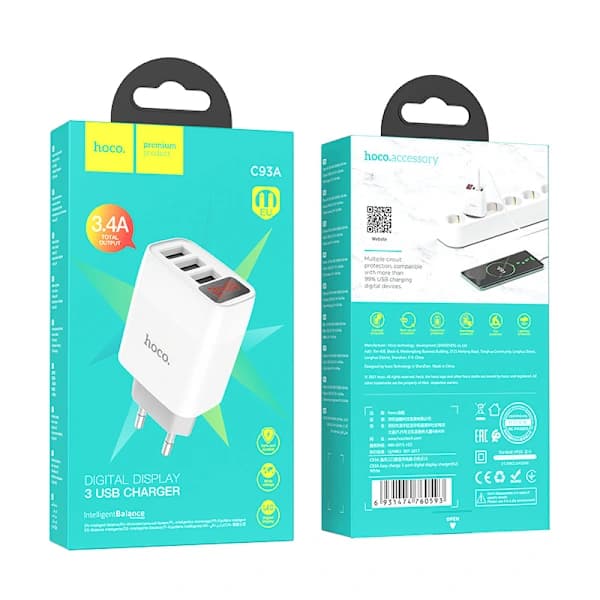 /EA/hoco. C93A tre-ports digital display oplader til Apple Andr