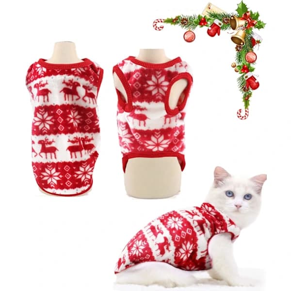 /EA/(S) Hundjul Juldräkt, Sammet Röd & Vit Snöflinga Älg Katt Ch