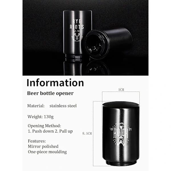 /EA/Automatisk flaskeåpner for ølflasker, magnetisk, rustfritt stål