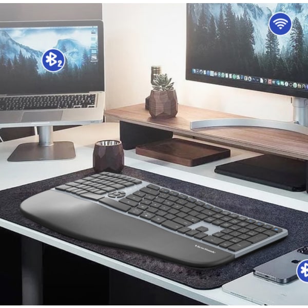 Delat ergonomiskt tangentbord med vadderade handled och handledsstöd, 2,4G USB trådlöst bekvämt naturligt ergonomiskt delat tangentbord, för Windows datorbord Silver Black