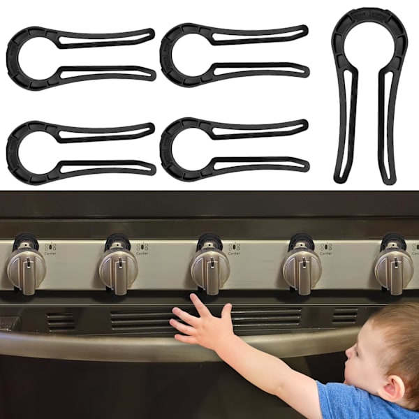 Spislås för barnsäkerhet och skydd (5-pack), Spisvredsskydd för barn och husdjur (Svart) Black 5PCS