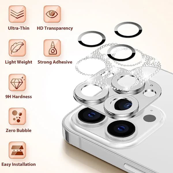 /EA/2 kpl kameran suojuksia iPhone 14 Pro Max & iPhone 14 Pro, glitter timanttilinssi