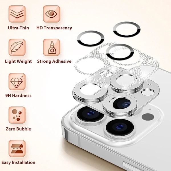 /EA/2 stk. kamerabeskyttelse til iPhone 14 Pro Max & iPhone 14 Pro, glitter diamantlinse