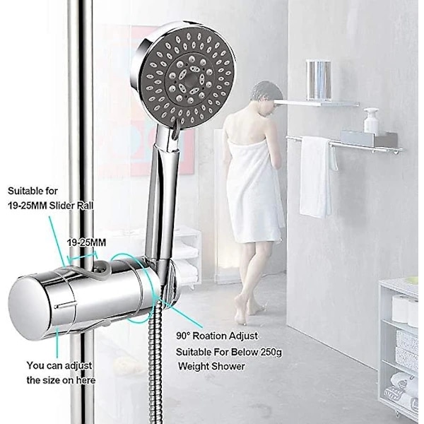 /EA/Utskiftbar håndholdt dusjhodeholder, dusjhodeholder, justerbar diameter, krom Abs (grå)