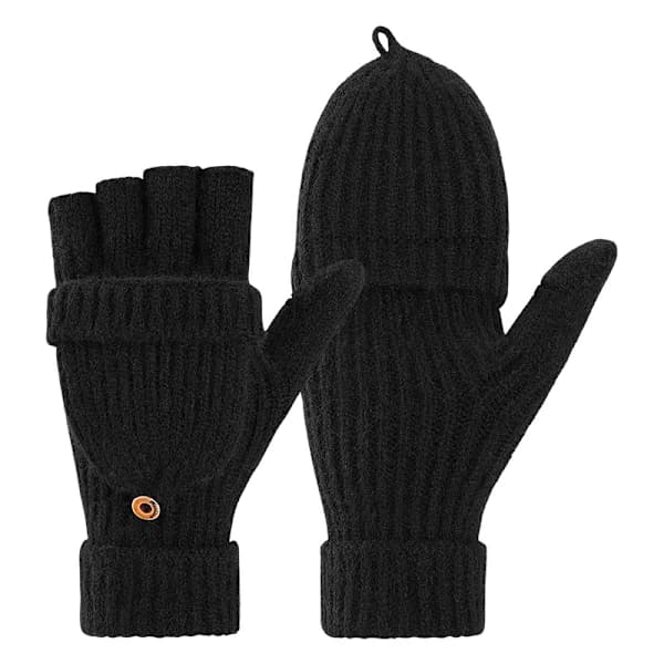 /EA/Dam Vinter Stickade Fingerlösa Arbetshandskar Konvertibla Vantar Varma