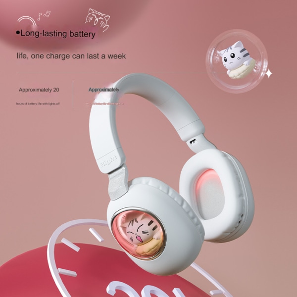 Langaton uusi valoisa, söpö sarjakuva Lemmikkieläinten päähineet Bluetooth kuulokkeet Peli Esports-kuulokkeet B4 Light Green - Naughty Cat