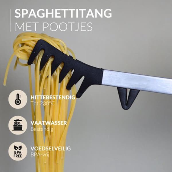 Spaghettitang Fødevaregodkendt Silikone og Rustfrit Stål Med Støttefødder til Servering og Madlavning af Pasta 34 cm Sort