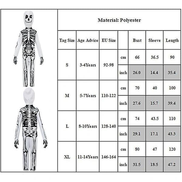 /EA/3-14 år barn skelett bodyhandskar mask cosplay set 5-7 år