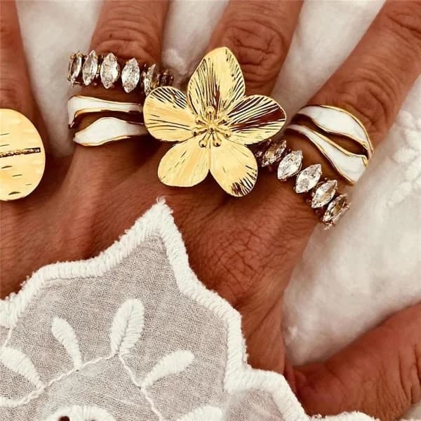 Enkel Blomma Öppen Ring Romantisk Fingerring Mode Justerbara Ringar