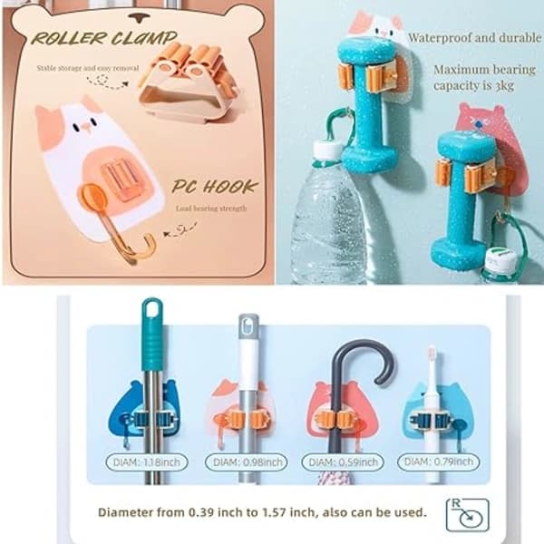 /EA/2-pack väggmonterad mopp- och kvastållare med 1 krok, inga bekymmer