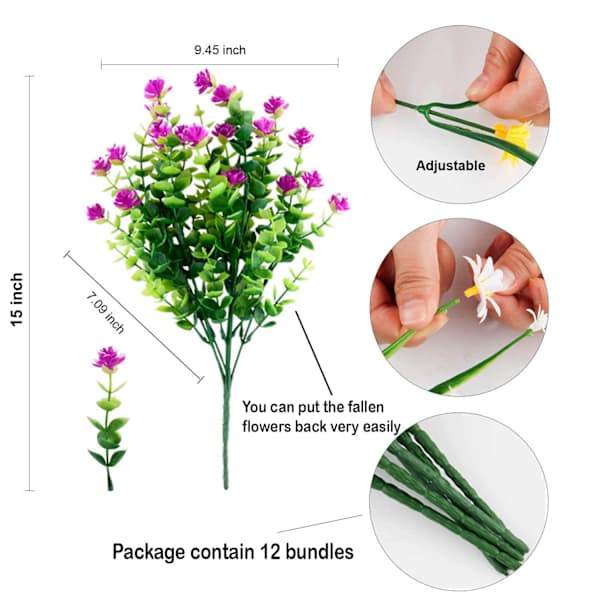 /EA/12 st Kvistar Simulerade Utomhusväxter Konstgjorda Blommor