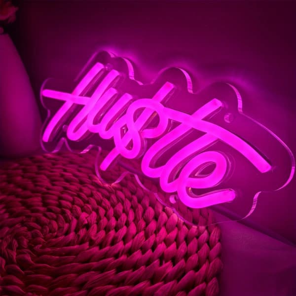 Rosa  \"Hustle \" LED Neon Skylt - USB-driven, Väggmonterad Neonlampa för Hemmet rosa