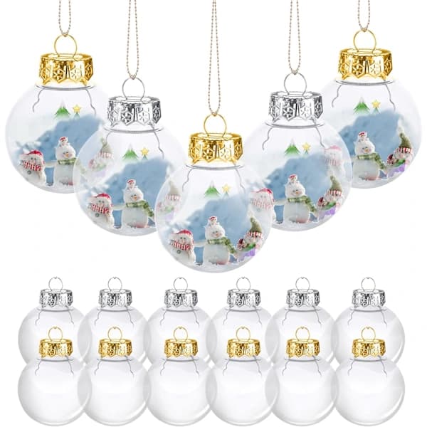 /EA/ Gullfarget Transparent Julekule for Fylling, Sett med 16 Plast
