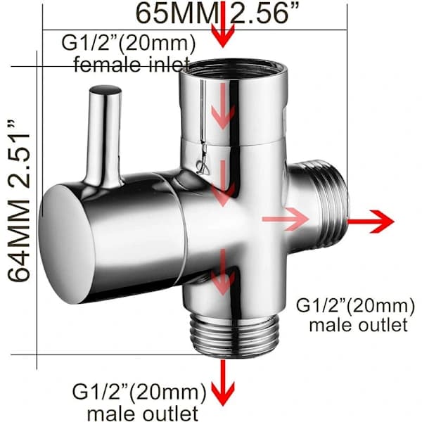 /EA/3-veisventil massiv messing G1/2\" universal for hånddusj, krom DSF007