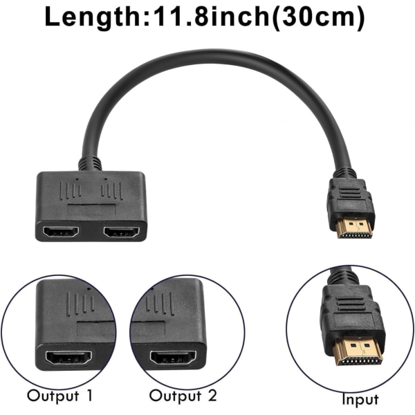 HDMI Splitter -HDMI Splitter 1 in 2 Out Adapter Kabel-HDMI Hane 1080P till Dual HDMI Hona 1 till 2 Way, för HDMI HD, LCD, TV, Stöd två TV-apparater på The Sam HDMI