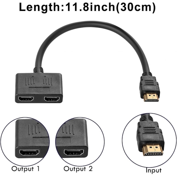 HDMI Splitter - HDMI Splitter 1 ingång till 2 utgångar Adapterkabel - HDMI Hane 1080P till Dubbel HDMI Hona 1 till 2 Vägs, för HDMI HD, LCD, TV, Stödjer Två TV-apparater Samtidigt HDMI