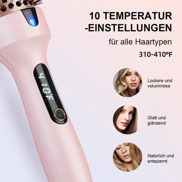Jonisk uppvärmd rundborste 3,8 cm, keramisk termisk stylingborste med LCD-display, volymgivande borste med dubbel spänning för torrt hår