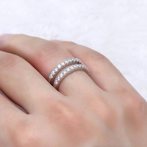/EA/Moissanit diamantring för damer i S925 silver, två rader