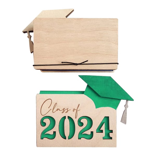 2024 Personlig examenskortlåda: anpassad trähållare för akademiker - Multi Card Organizer & plånbok green
