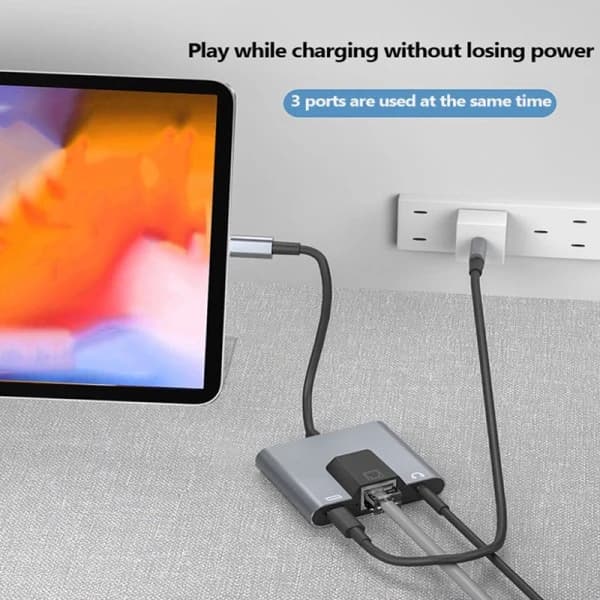 Typ-C til Ethernet LAN Nettverksadapter Hub USB C til 3,5 mm lyd og PD