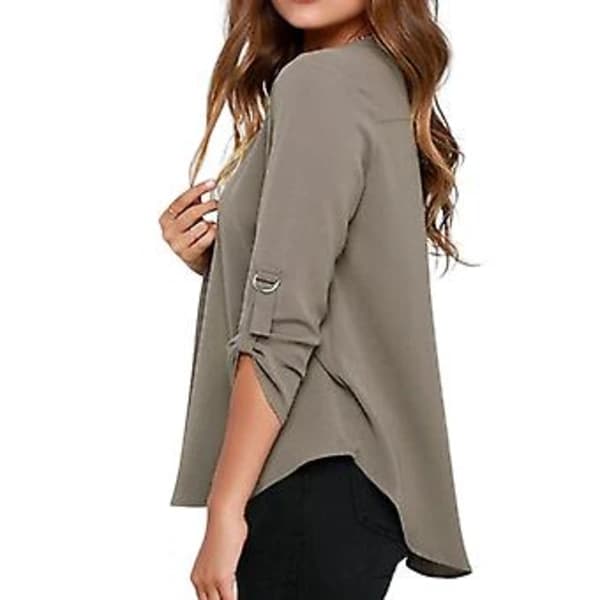 /EA/Ultratynn damebluse Myk polyester Pustende stoffskjorter (L Grå)