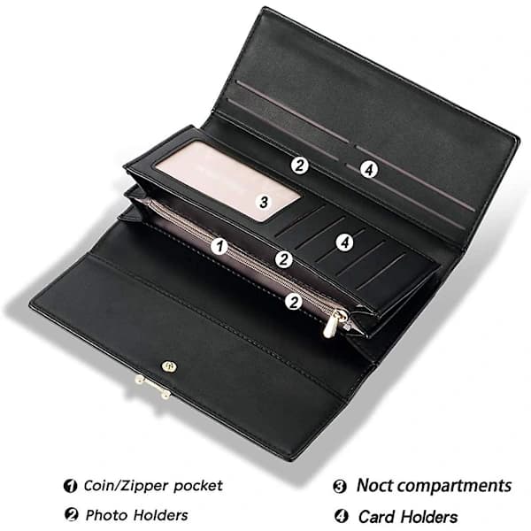 /EA/Dam Läder Clutch Plånböcker Stor Kapacitet Pengar Organizer Multi Kort Myntväska