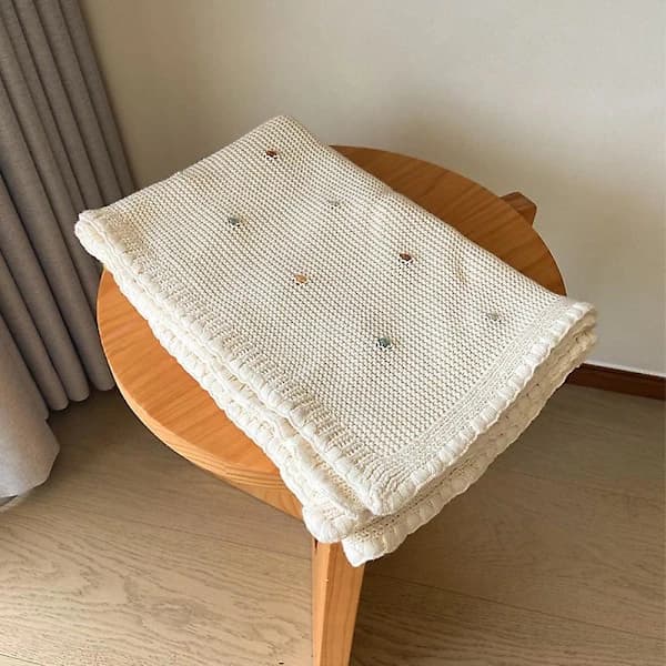 /EA/Strikket bomuldstæppe med hæklet kant - Tæppe til sofaen