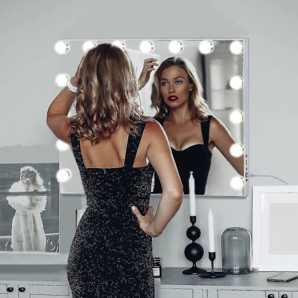Hollywood Mirror Usb Makeup med lys tændt 10 pærer 3 lystilstande (kun lys) hurtigt