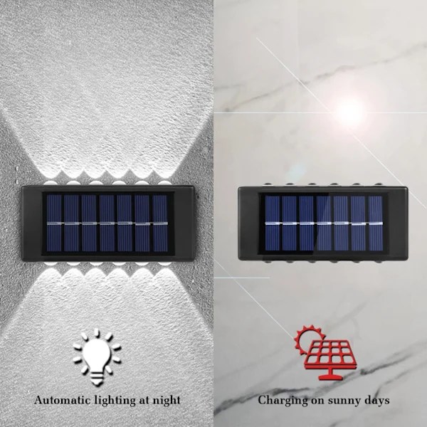 /EA/8-pakke solcellelamper for utendørs bruk, 6 LED vanntette solcellelamper for gjerde
