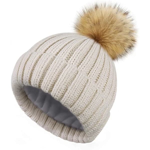 /EA/Dhrs Vintermössa Kompatibel Med Kvinnor Stickad Mössa Flickor Dubbla Lager Fleece Foder Bobble