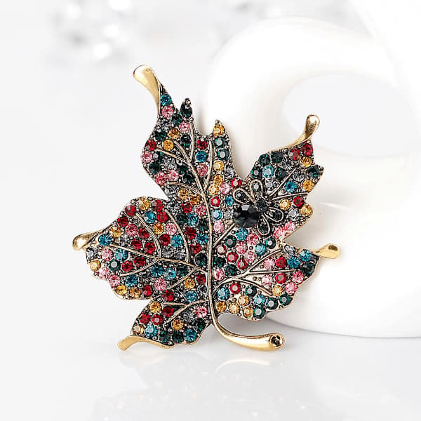/EA/Kvinders farvede diamant rhinestone ahornblad broche