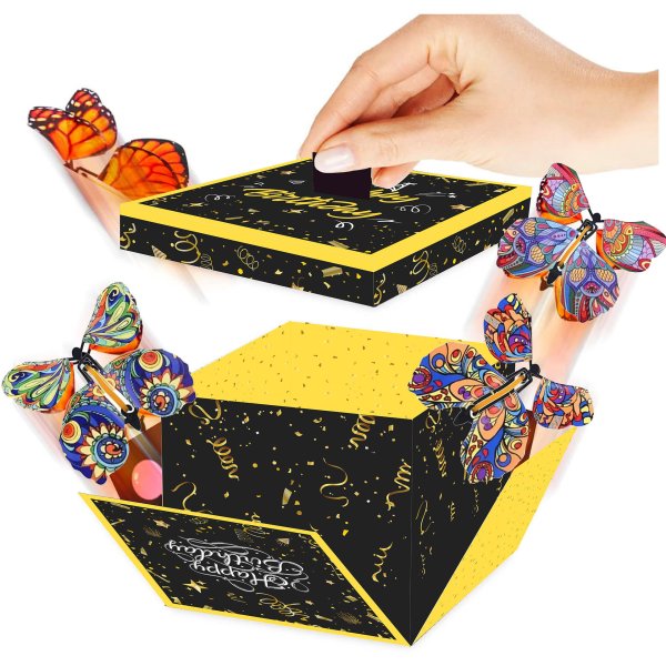 Butterfly Exploding Gift Box (Grattis på födelsedagen), Surprise Flying Butterfly Box Prank D