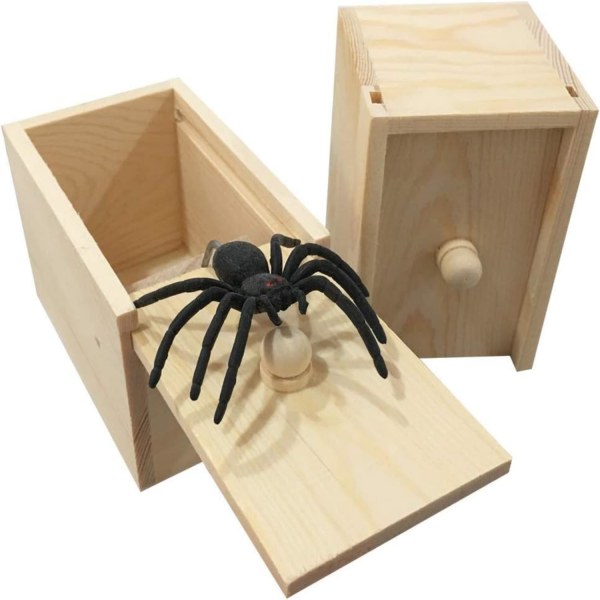 Spider Scare Prank Box,Handgjord Fun Joke Scarebox Toy, Uppsluppen WoodenScare Box 4 st