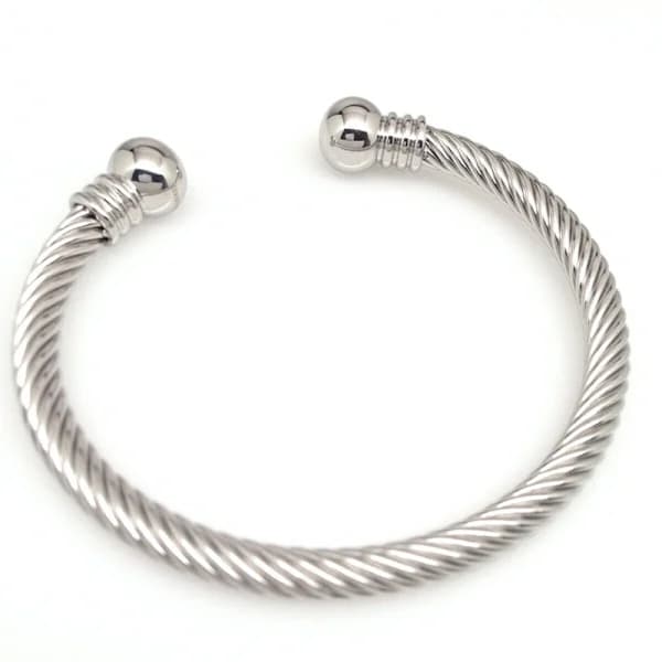 /EA/Sølvfarget justerbart armbånd i rustfritt stål med tvunnet kabel