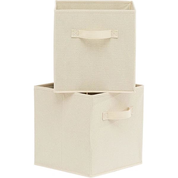 /EA/ Sammenleggbare stoffoppbevaringskuber Organizer med håndtak, Beige -