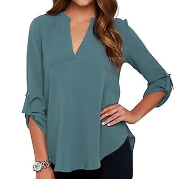 /EA/Ultratynd damebluse Blød polyester Åndbare stofskjorter (4XL Påfugleblå)