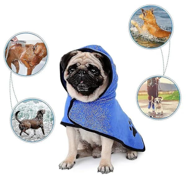 Hundebadekåpe Håndkle Med Justerbar Stropp Hette, Xl, Blå