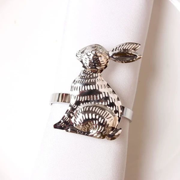 /EA/4 st (legering silver, ca 5 cm i diameter) Påskhare Servettringar