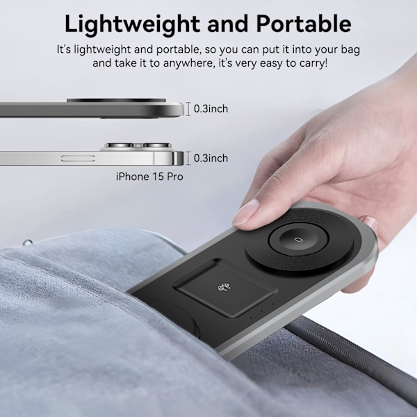 3 i 1 Trådlös Laddare för iPhone, Magnetisk Vikbar Laddstation för Magsafe för iPhone 15/14/13/12/Pro Max/Pro/Mini/Plus, Apple Watch 9/8/7/SE/ US plug