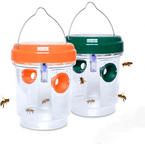 2-pack solcellsdrivna getingfällor, utomhushängande fällor för bålgetingar, snickarbin, getingfångare, bifångare, insektsfångare Orange x Green 2pcs